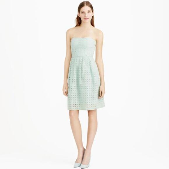 J. Crew Dusty Seaglass Hayley Eyelet Strapless Dress - Picture 1 of 7